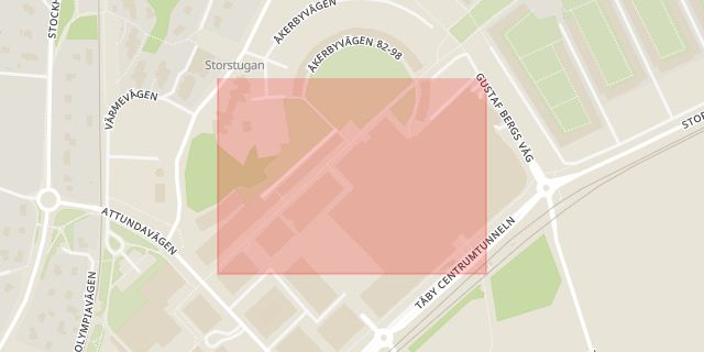 Karta som med röd fyrkant ramar in Biblioteksgången, Täby Centrum, Täby, Stockholms län