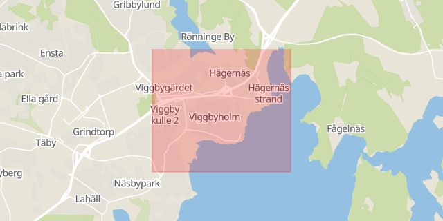 Karta som med röd fyrkant ramar in Näsbypark, Trafikplats Viggbyholm, Täby, Stockholms län