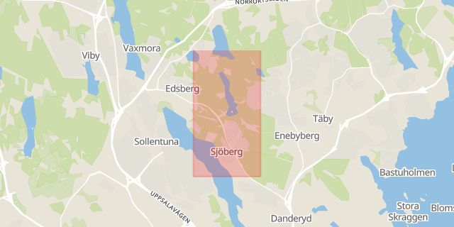 Karta som med röd fyrkant ramar in Sjöberg, Sandviken, Stockholms län