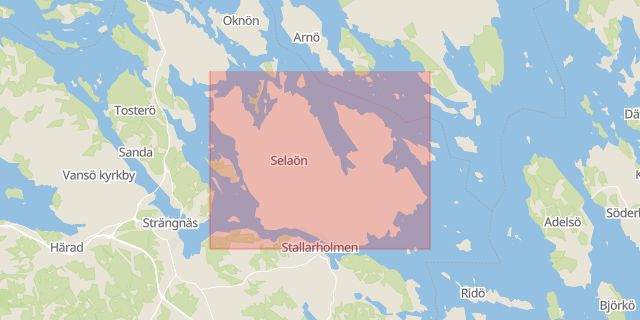 Karta som med röd fyrkant ramar in Selaön, Stallarholmen, Strängnäs, Södermanlands län