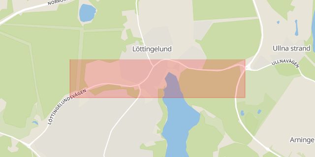 Karta som med röd fyrkant ramar in Arninge, Löttingelundsvägen, Täby, Stockholms län