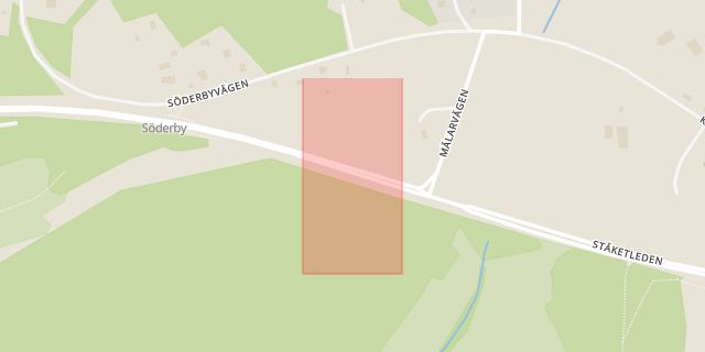 Karta som med röd fyrkant ramar in Mälarvägen, Stäketvägen, Rotebro, Sollentuna, Stockholms län