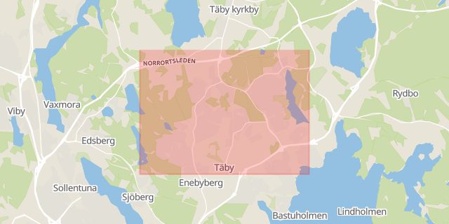Karta som med röd fyrkant ramar in Ensta, Täby, Stockholms län