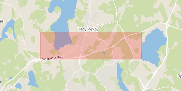Karta som med röd fyrkant ramar in Norrortsleden, Stockholm, Täby, Stockholms län