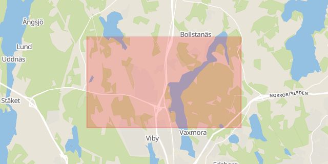 Karta som med röd fyrkant ramar in Rotebroleden, Sollentuna, Stockholms län