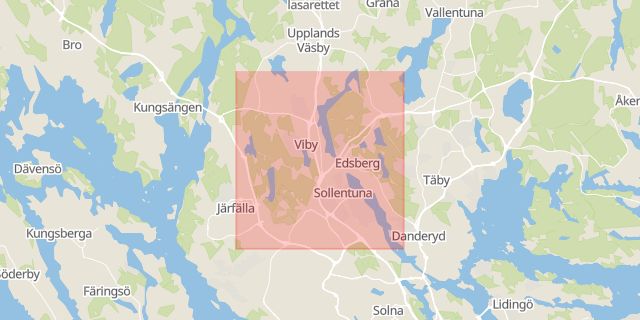 Karta som med röd fyrkant ramar in Norra Malmvägen, Häggvik, Sjöängsvägen, Sollentuna, Stockholms län