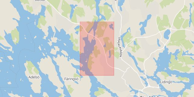 Karta som med röd fyrkant ramar in Kungsängen, Järfälla, Stockholms län