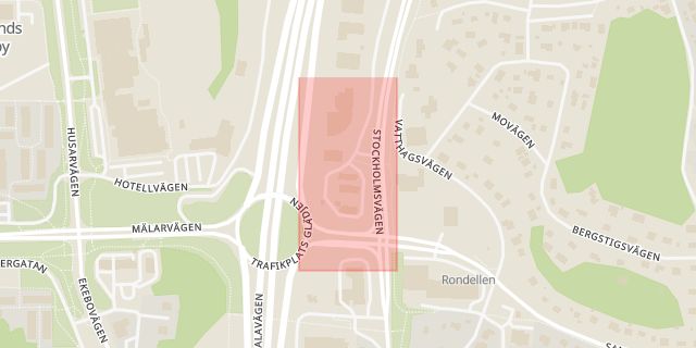 Karta som med röd fyrkant ramar in Uppsalavägen, Trafikplats Glädjen, Upplands väsby, Stockholms län