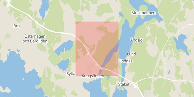 Karta som med röd fyrkant ramar in Granhammarsvägen, Brunna, Kungsängen, Upplands-bro, Stockholms län