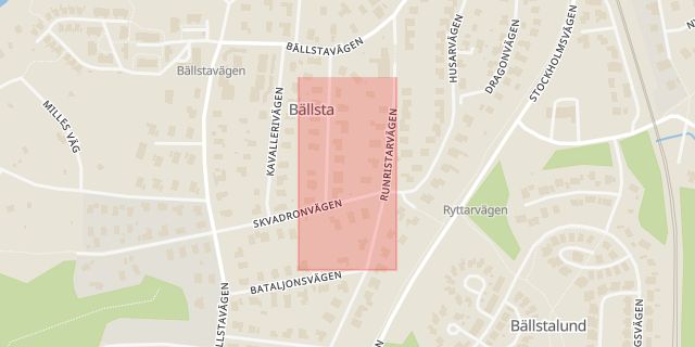Karta som med röd fyrkant ramar in Bällsta, Vallentuna, Stockholms län