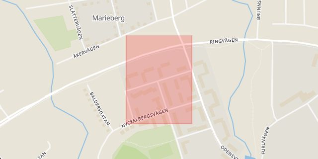Karta som med röd fyrkant ramar in Torsgatan, Köping, Västmanlands län