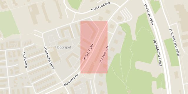 Karta som med röd fyrkant ramar in Apoteksskogen, Upplands väsby, Stockholms län