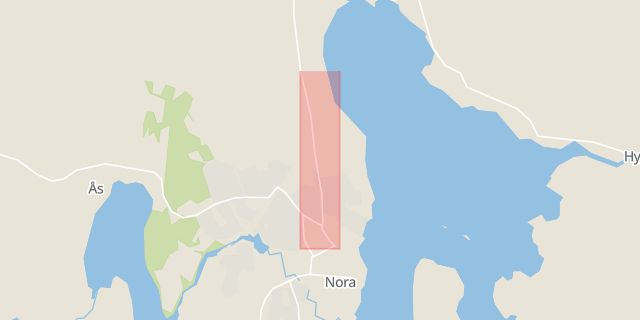Karta som med röd fyrkant ramar in Bergslagsgatan, Nora, Örebro län