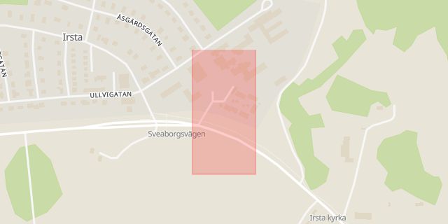 Karta som med röd fyrkant ramar in Muncktellgatan, Västerås, Västmanlands län