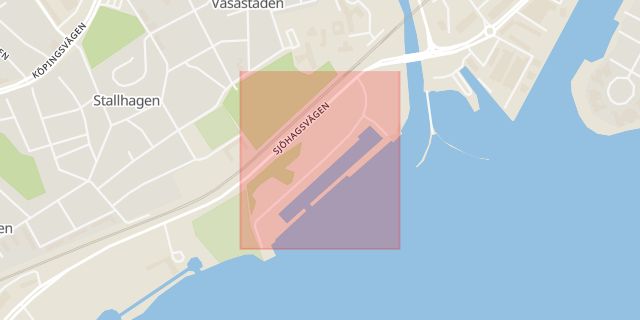 Karta som med röd fyrkant ramar in Lögarängsvägen, Västerås, Västmanlands län