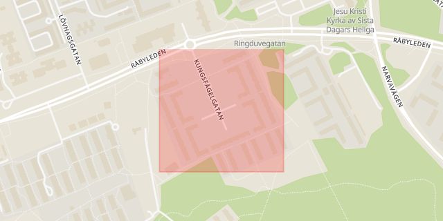 Karta som med röd fyrkant ramar in Råby, Kungsfågelgatan, Västerås, Västmanlands län