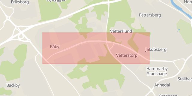 Karta som med röd fyrkant ramar in Råbyleden, Västerås, Västmanlands län