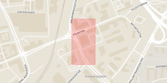 Karta som med röd fyrkant ramar in Pilgatan, Stenby, Västerås, Västmanlands län