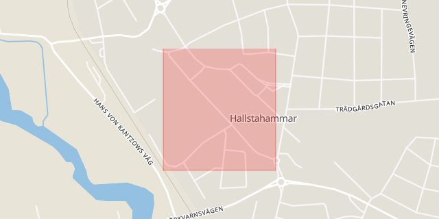 Karta som med röd fyrkant ramar in Hantverkaregatan, Hallstahammar, Västmanlands län
