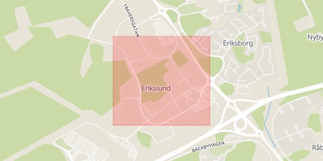 Karta som med röd fyrkant ramar in Erikslund, Hallsta, Gårdsgatan, Västerås, Västmanlands län