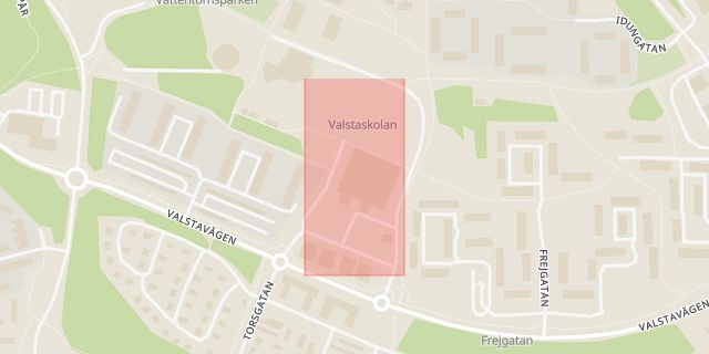 Karta som med röd fyrkant ramar in Valsta Centrum, Sigtuna, Stockholms län