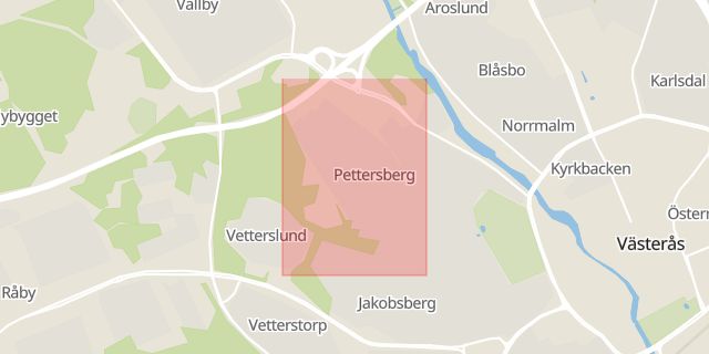 Karta som med röd fyrkant ramar in Jakobsgatan, Västerås, Västmanlands län