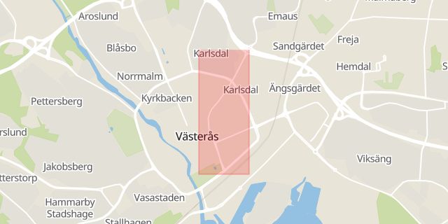 Karta som med röd fyrkant ramar in Kopparbergsvägen, Västerås, Västmanlands län