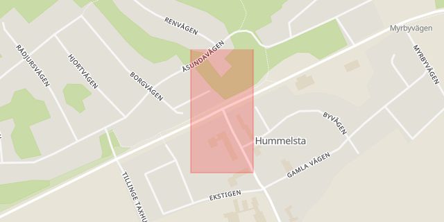 Karta som med röd fyrkant ramar in Västerås, Hummelsta, Enköping, Uppsala län