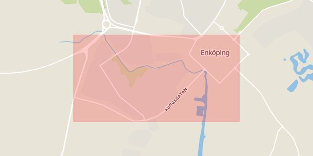 Karta som med röd fyrkant ramar in Kungsgatan, Enköping, Uppsala län