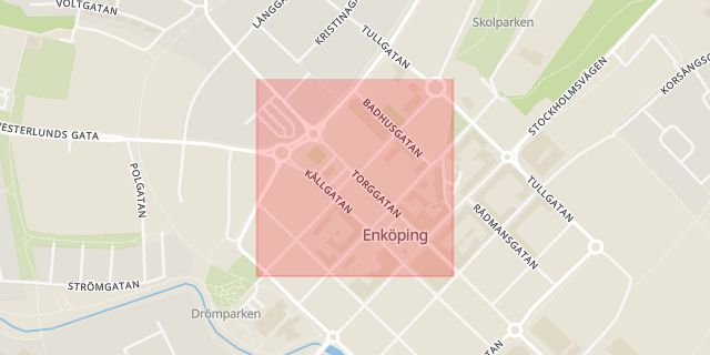 Karta som med röd fyrkant ramar in Västra Ringgatan, Enköping, Uppsala län