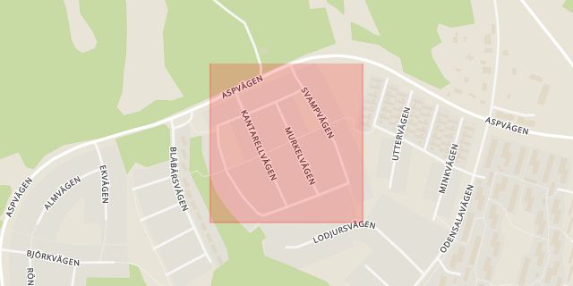 Karta som med röd fyrkant ramar in Svampvägen, Märsta, Sigtuna, Stockholms län