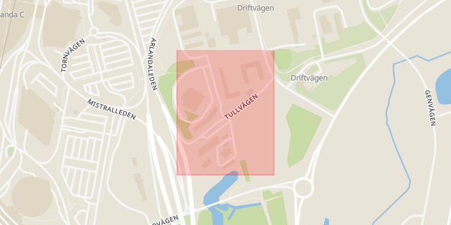 Karta som med röd fyrkant ramar in Tullen, Arlanda, Sigtuna, Stockholms län