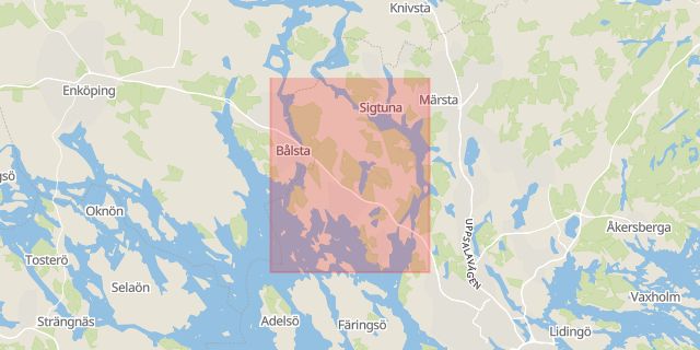 Karta som med röd fyrkant ramar in Kungsängens Station, Upplands-Bro, Stockholms län