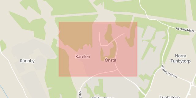 Karta som med röd fyrkant ramar in Önsta, Västerås, Västmanlands län