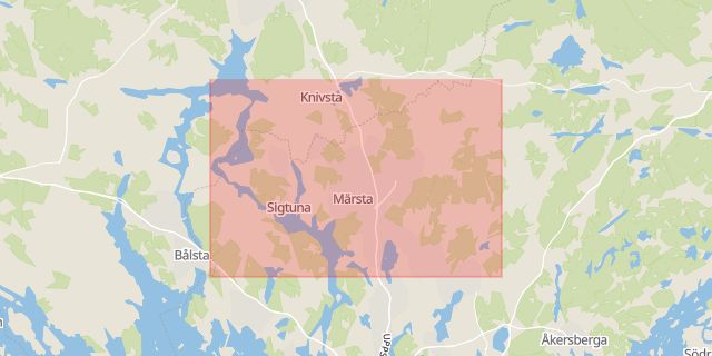 Karta som med röd fyrkant ramar in Arlandaleden, Sigtuna, Stockholms län