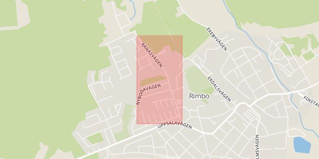 Karta som med röd fyrkant ramar in Rimbo, Rånäsvägen, Norrtälje, Stockholms län