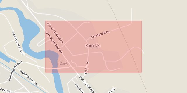 Karta som med röd fyrkant ramar in Åshammarvägen, Surahammar, Västmanlands län