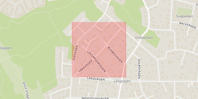Karta som med röd fyrkant ramar in Vråkvägen, Sunnersta, Uppsala, Uppsala län