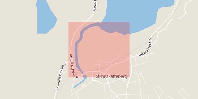 Karta som med röd fyrkant ramar in Bergslagsvägen, Skinnskatteberg, Västmanlands län