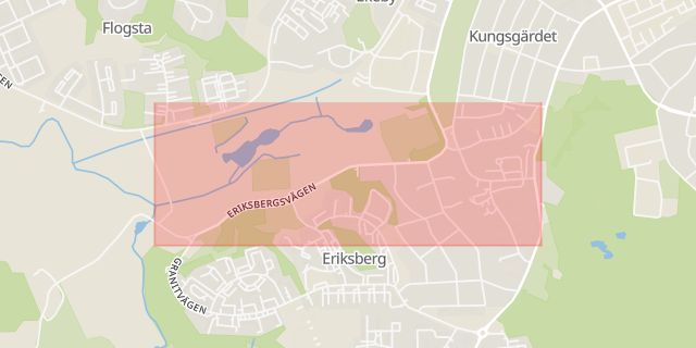 Karta som med röd fyrkant ramar in Eriksbergsvägen, Valloxvägen, Uppsala, Hyvelgatan, Tegelmästargatan, Brunnbyvägen, Högåsvägen, Knivsta, Uppsala län