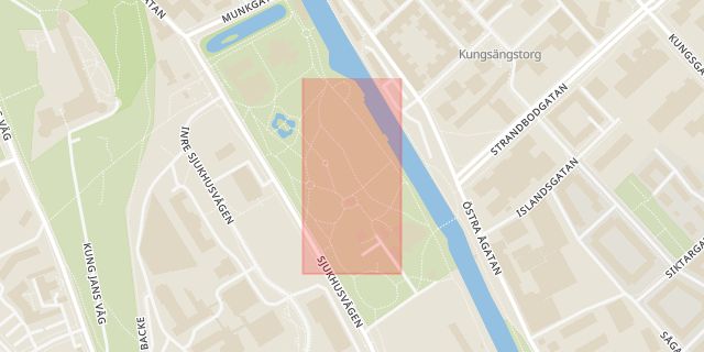 Karta som med röd fyrkant ramar in Stadsparken, Uppsala, Uppsala län
