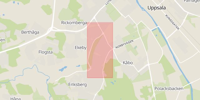 Karta som med röd fyrkant ramar in Karlsrogatan, Grandungevägen, Uppsala, Uppsala län