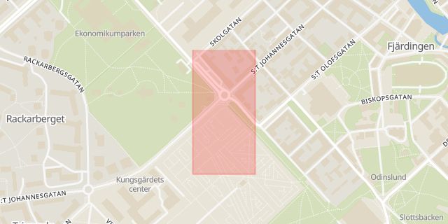Karta som med röd fyrkant ramar in Kyrkogårdsgatan, Börjegatan, Uppsala, Uppsala län