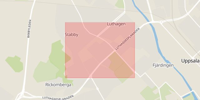 Karta som med röd fyrkant ramar in Geijersgatan, Stenhagen, Uppsala, Uppsala län
