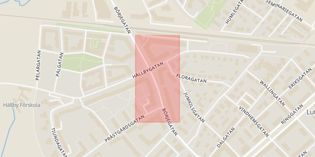 Karta som med röd fyrkant ramar in Mimmi Ekholms Plats, Uppsala, Uppsala län