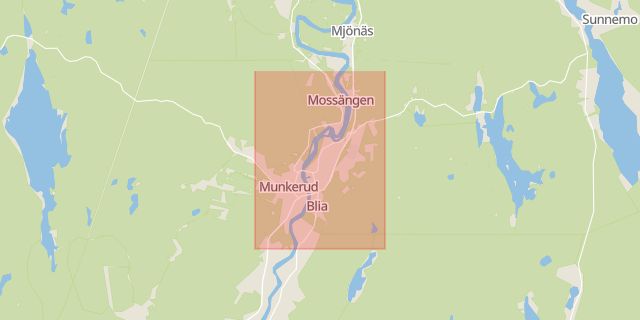 Karta som med röd fyrkant ramar in Munkfors, Torsby, Värmlands län