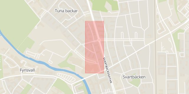 Karta som med röd fyrkant ramar in Idrottsgatan, Uppsala, Uppsala län