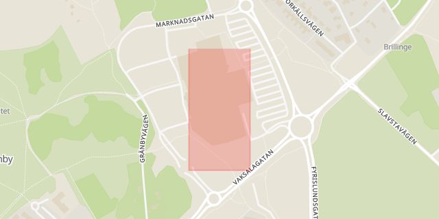 Karta som med röd fyrkant ramar in Gränbystaden, Uppsala, Uppsala län