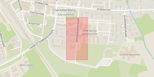 Karta som med röd fyrkant ramar in Charlottenberg, Vårdcentralen, Eda, Värmlands län