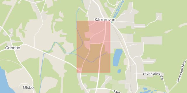 Karta som med röd fyrkant ramar in Kastenhofsvägen, Norberg, Västmanlands län